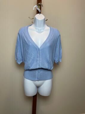Belle Pogue Womens Blue Crochet Knit Short Sleeve Cardigan 2XL New With Tag
